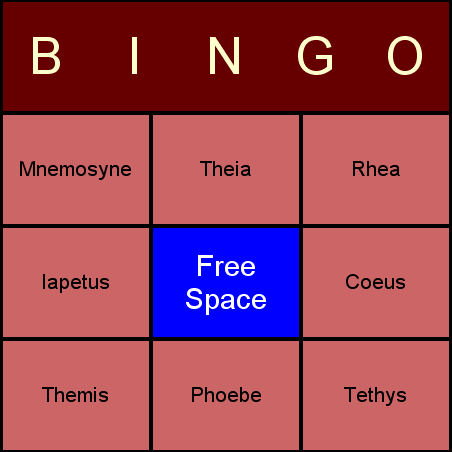 Titans Bingo Card