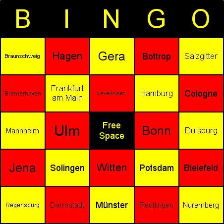 German cities Bingo Card