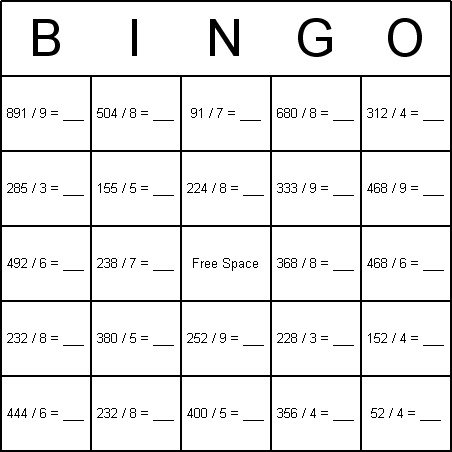 Division Bingo Card