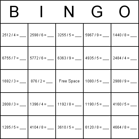 Division Bingo Card