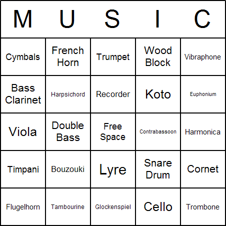 Musical Instruments Bingo Card
