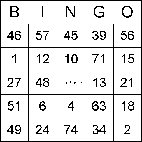 Number Bingo Card
